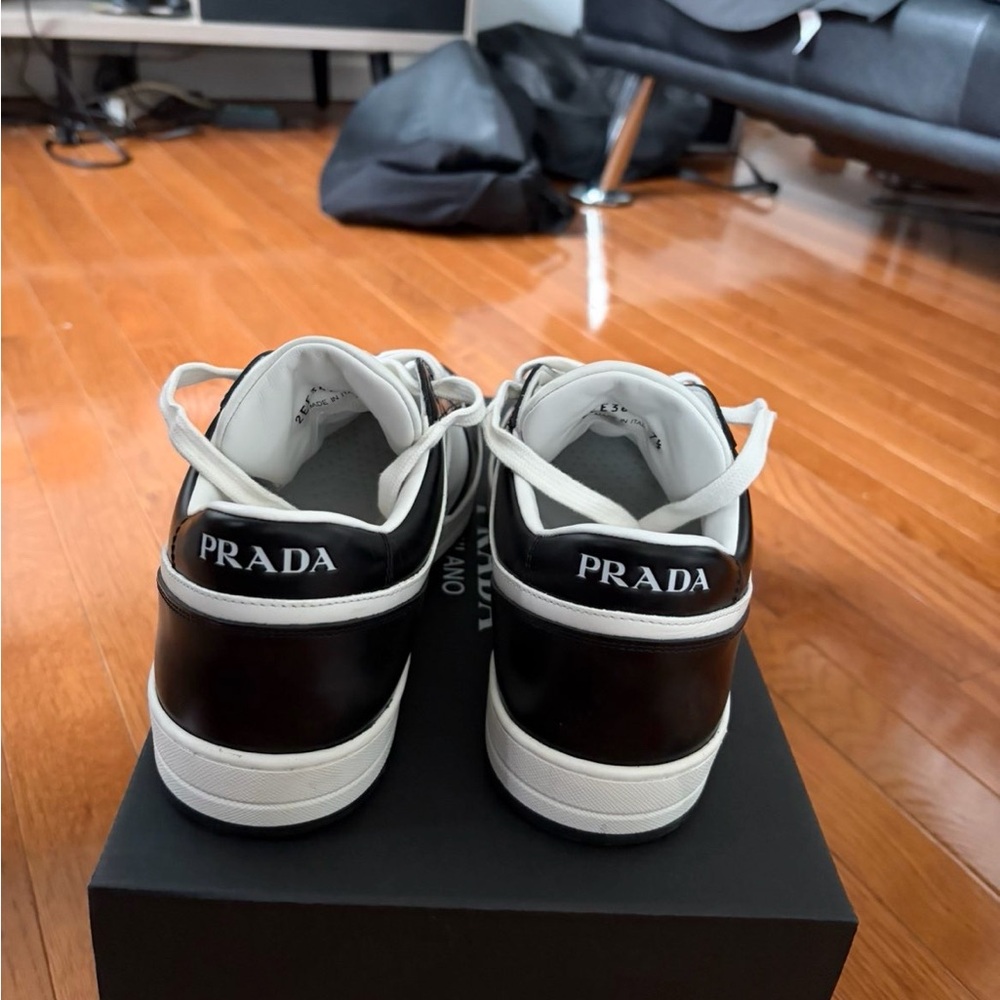 Prada Men's Black and White Leather Sneakers - Picture 3 of 5